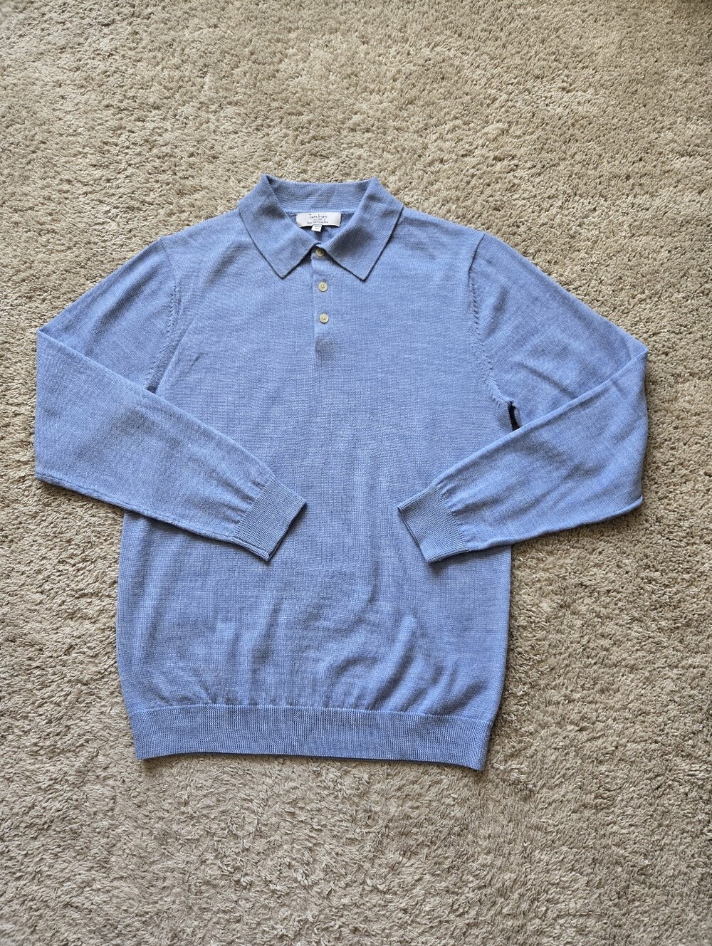 Turnbury Extra Fine Merino Wool Polo Sweater Mens M Heather Blue